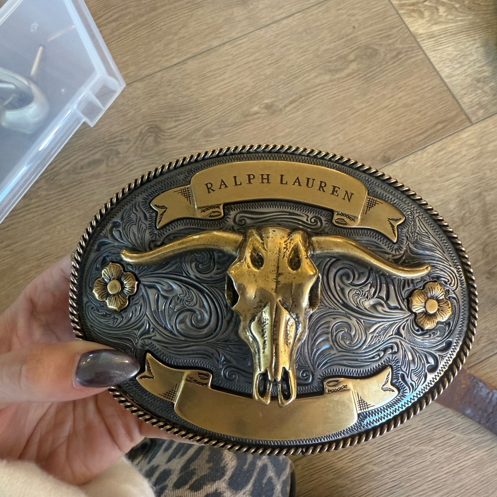 Ralph Lauren Gold and Silver Longhorn Belt Buckle